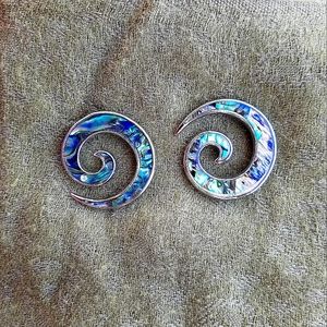 NWOT Unique Abalone inlaid Stainless Steel Spiral Earrings
